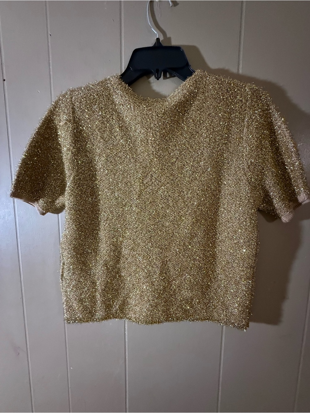 MARELLA Metallic Gold Short-Sleeve Sparkle Top - Picture 2 of 3
